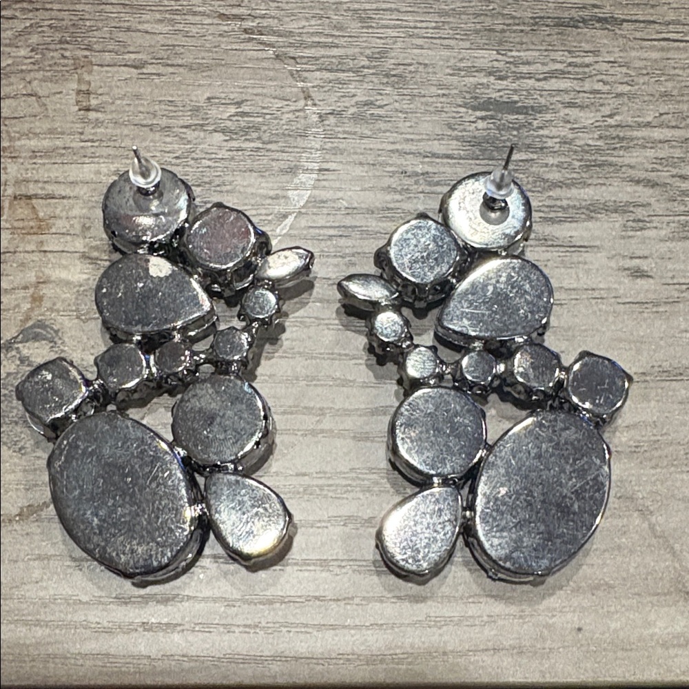 Blue Green Rhinestone Statement Drop Earrings Sil… - image 5